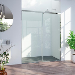 Mampara de ducha frontal 1 fijo + 1 puerta corredera transparente Tala perfil aluminio cromo (111-120)x200 cm cristal 6mm cierre magnético sin guía inferior marca Glassinox
