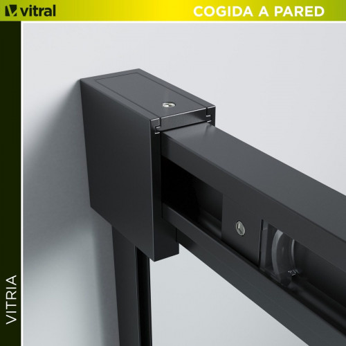 Mampara de ducha frontal 1 fijo + 1 puerta corredera transparente Vitria perfil aluminio negro (145-150)x199.2 cm cierre de sobreponer marca Glassinox