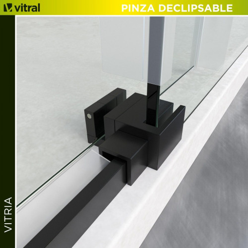 Mampara de ducha frontal 1 fijo + 1 puerta corredera transparente Vitria perfil aluminio negro (145-150)x199.2 cm cierre de sobreponer marca Glassinox