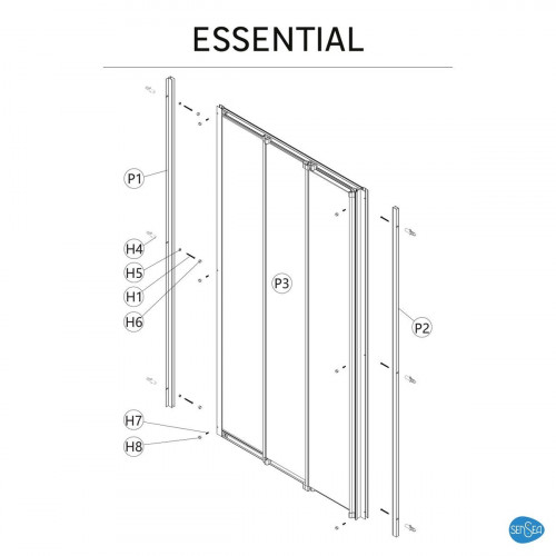 Mampara de ducha frontal 1 fijo + 2 puertas corredera serigrafiada Essential perfil aluminio blanco (97-100)x185 cm cristal 4 mm cierre magnético con guía inferior marca Sensea