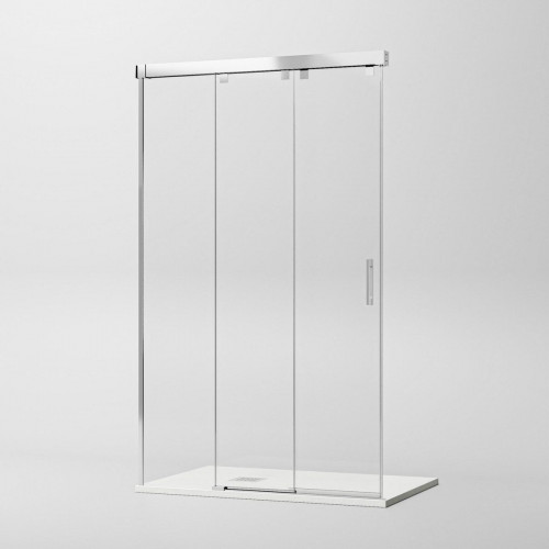 Mampara de ducha frontal 1 fijo + 2 puertas corredera transparente Tovar perfil aluminio plata (111-115)x195 cm cristal 6mm cierre magnético sin guía inferior marca Doccia