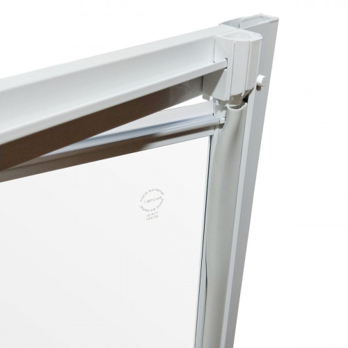 Mampara de ducha frontal 1 puerta batiente Essential. Perfil aluminio blanco. Ancho adaptable (67-70)x185 cm cristal templado de seguridad serigrafiado 4 mm. Cierre magnético con guía inferior Sensea