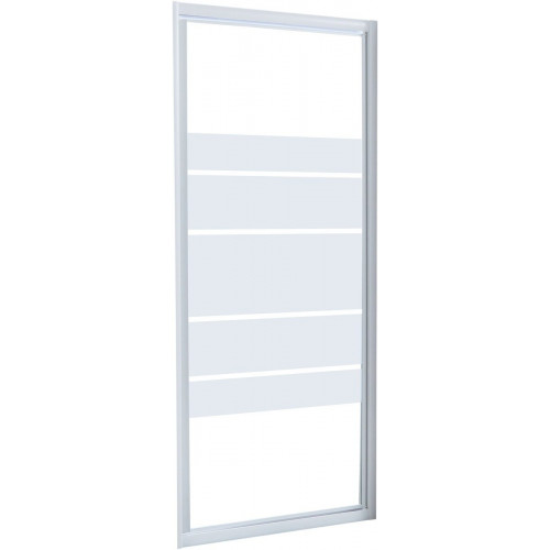 Mampara de ducha frontal 1 puerta batiente Essential. Perfil aluminio blanco. Ancho adaptable (67-70)x185 cm cristal templado de seguridad serigrafiado 4 mm. Cierre magnético con guía inferior Sensea