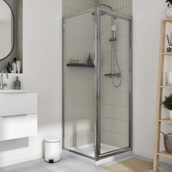 Mampara de ducha frontal 1 puerta batiente transparente Essential perfil aluminio cromo (67-70)x185 cm cristal 4 mm cierre magnético con guía inferior marca Sensea
