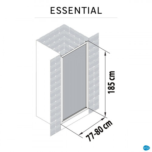 Mampara de ducha frontal 1 puerta batiente transparente Essential perfil aluminio cromo (77-80)x185 cm cristal 4 mm cierre magnético con guía inferior marca Sensea