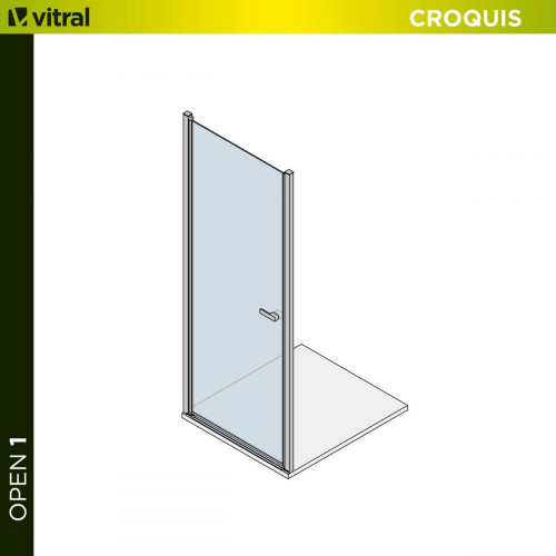 Mampara de ducha frontal 1 puerta batiente transparente Open perfil aluminio cromo (75-79)x195 cm cristal 6mm cierre magnético sin guía inferior marca Glassinox