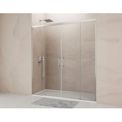 Mampara de ducha frontal 2 fijos + 2 puertas corredera transparente Noa perfil aluminio cromo (162-172)x195 cm cierre magnético con guía inferior marca GME