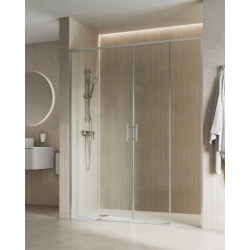 Mampara de ducha frontal 2 fijos + 2 puertas correderas transparentes Alpine perfil aluminio cromo (152-162)x200 cm cristal 6mm cierre magnético sin guía inferior Roca