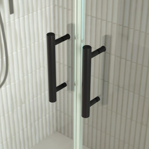 Mampara de ducha frontal 2 fijos + 2 puertas correderas transparentes Alpine perfil aluminio negro (162.1-172)x200 cm cristal 6mm cierre magnético con guía inferior Roca