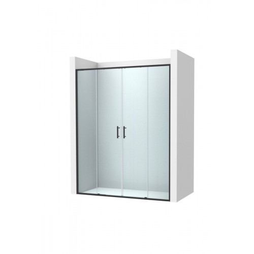 Mampara de ducha frontal 2 fijos + 2 puertas correderas transparentes Alpine perfil aluminio negro (162.1-172)x200 cm cristal 6mm cierre magnético con guía inferior Roca