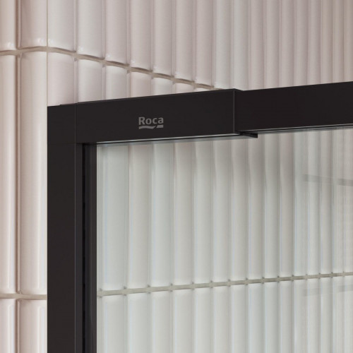 Mampara de ducha frontal 2 fijos + 2 puertas correderas transparentes Alpine perfil aluminio negro (162.1-172)x200 cm cristal 6mm cierre magnético con guía inferior Roca