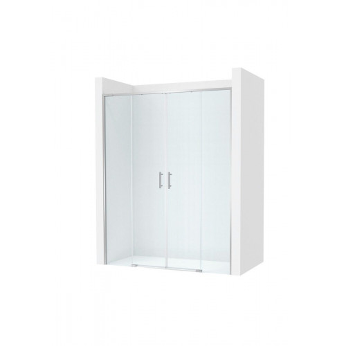 Mampara de ducha frontal 2 fijos + 2 puertas correderas transparentes Alpine perfil aluminio cromo (152-162)x200 cm cristal 6mm cierre magnético sin guía inferior Roca