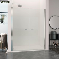 Mampara de ducha frontal 2 puertas batiente transparente Open perfil aluminio cromo (87-91)x195 cm cristal 6mm cierre magnético sin guía inferior marca Glassinox