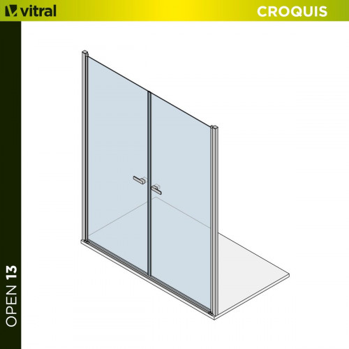 Mampara de ducha frontal 2 puertas batiente transparente Open perfil aluminio cromo (87-91)x195 cm cristal 6mm cierre magnético sin guía inferior marca Glassinox