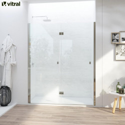 Mampara de ducha frontal 2 puertas plegable transparente Open perfil aluminio cromo (65-69)x195 cm cristal 6mm cierre magnético sin guía inferior marca Glassinox