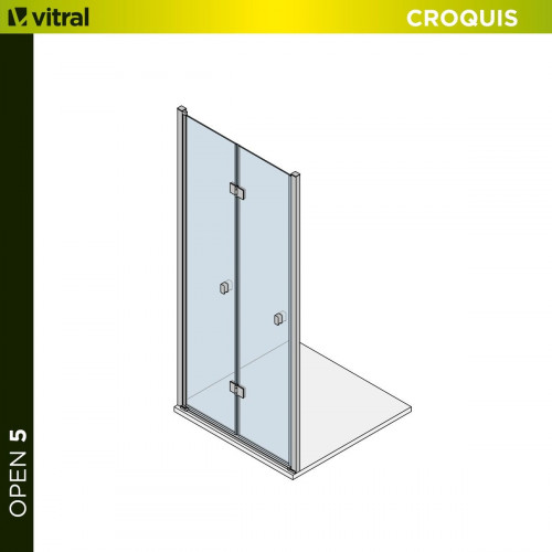 Mampara de ducha frontal 2 puertas plegable transparente Open perfil aluminio cromo (65-69)x195 cm cristal 6mm cierre magnético sin guía inferior marca Glassinox