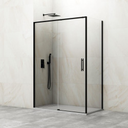 Mampara de ducha frontal con panel fijo lateral corredero transparente Slim perfil negro (115-120)+90 x195 cm