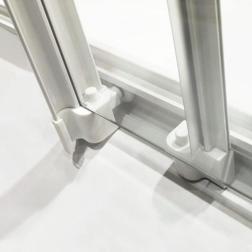 Mampara de ducha frontal corredera 1 hoja fija + 2 puertas correderas Essential perfil aluminio blanco. Ancho adaptable (87-90)x185 cm cristal templado de seguridad serigrafiado 4 mm. Cierre magnético con guía inferior Sensea