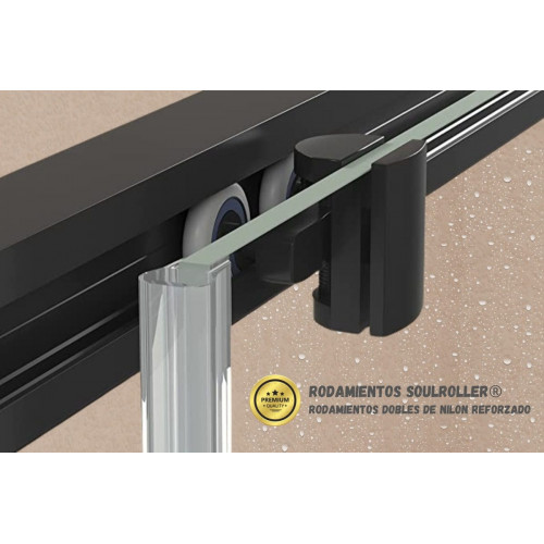 Mampara de ducha frontal corredera + fijo, sin perfil inferior, Vidrio de seguridad 6mm antical, 98,5 a 103 cm x 195cm H, REVERSIBLE, Negro