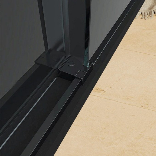 Mampara de ducha frontal corredera + fijo, sin perfil inferior, Vidrio de seguridad 6mm antical, 98,5 a 103 cm x 195cm H, REVERSIBLE, Negro