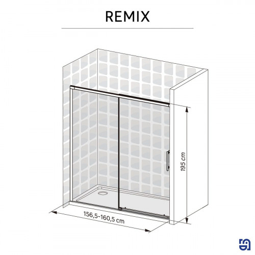 Mampara de ducha frontal corredera Remix2 perfil cromo (156.5-160.5)x195 cm