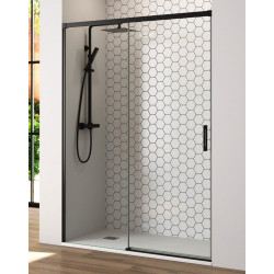 Mampara Ducha Corredera 1 Puerta 1 Fijo | 100 cm (Adaptable 95-99cm) | Vidrio 6 mm Transparente Antical | Perfil Negro