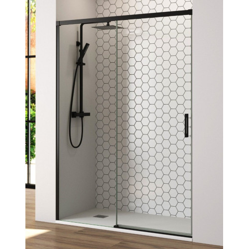 Mampara Ducha Corredera 1 Puerta 1 Fijo | 100 cm (Adaptable 95-99cm) | Vidrio 6 mm Transparente Antical | Perfil Negro