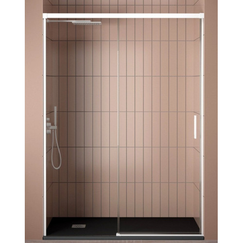 Mampara Ducha Corredera 1 Puerta 1 Fijo | 100 cm (Adaptable 95-99cm) | Vidrio 6 mm Transparente Antical | Perfil Blanco