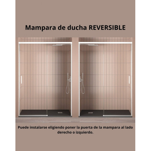 Mampara Ducha Corredera 1 Puerta 1 Fijo | 100 cm (Adaptable 95-99cm) | Vidrio 6 mm Transparente Antical | Perfil Blanco