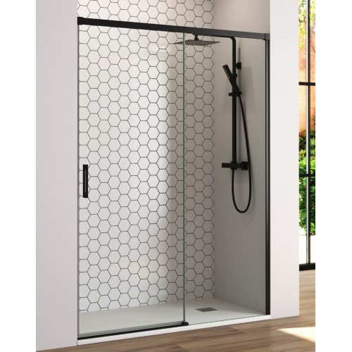 Mampara Ducha Corredera 1 Puerta 1 Fijo | 100 cm (Adaptable 95-99cm) | Vidrio 6 mm Transparente Antical | Perfil Negro