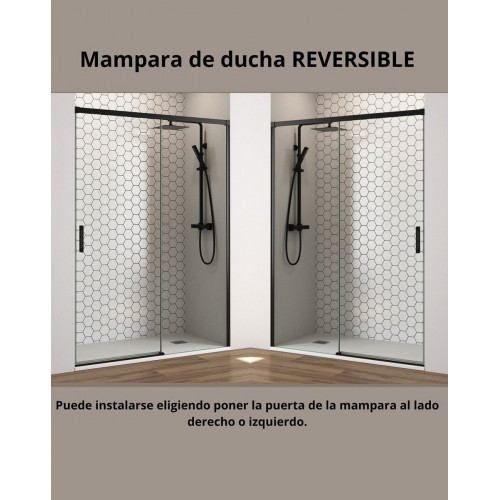 Mampara Ducha Corredera 1 Puerta 1 Fijo | 100 cm (Adaptable 95-99cm) | Vidrio 6 mm Transparente Antical | Perfil Negro