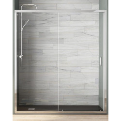 Mampara Ducha Frontal Corredera 1 Puerta 1 Fijo | Alto 190cm Transparente | Cromo Brillo 100cm (Adaptable 98-102cm)