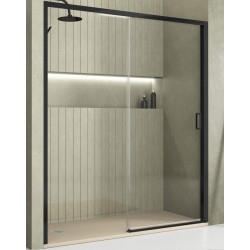 Mampara Ducha Frontal Corredera 1 Puerta 1 Fijo | Alto 190cm Transparente | Negro 100cm (Adaptable 98-102cm)