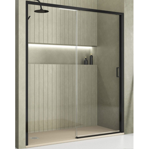 Mampara Ducha Frontal Corredera 1 Puerta 1 Fijo | Alto 190cm Transparente | Negro 100cm (Adaptable 98-102cm)