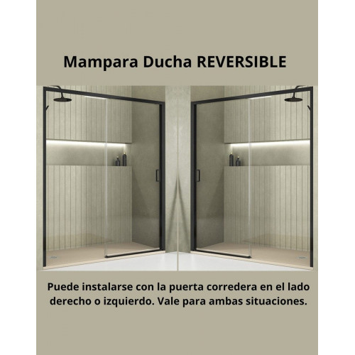 Mampara Ducha Frontal Corredera 1 Puerta 1 Fijo | Alto 190cm Transparente | Negro 100cm (Adaptable 98-102cm)