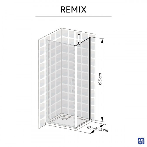 Mampara lateral fijo Remix2 perfil cromo 70x195 cm 6mm