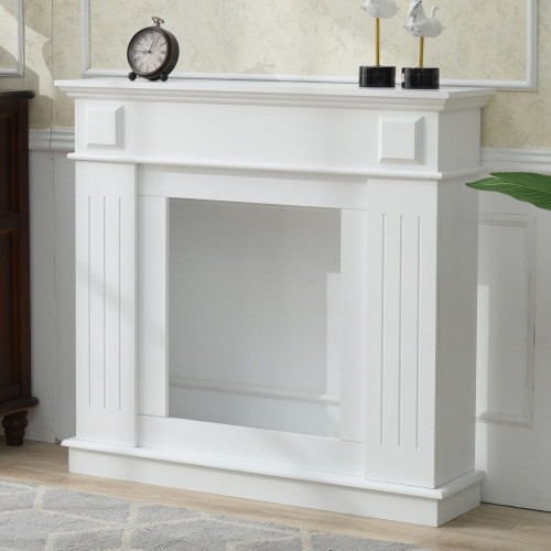 Marco Chiminea Decorativa Rebecca Mobili Madera Blanco Retro 100x109x26