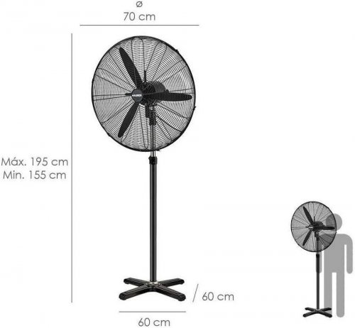 Maurer Ventilador Pie Ø 70 x195 cm. Negro 190 W. Oscilación Automatica