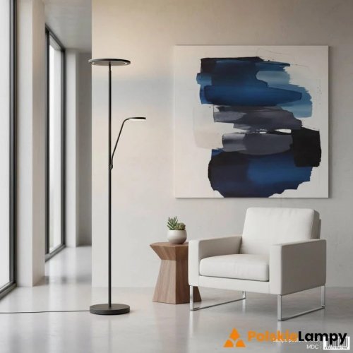 mdc Lámpara de pie Aro negro LED 40W+7W