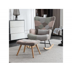 Mecedora colorida con reposapiés y cojín - 68 x 83 x 91 cm - Teddy-Polar, madera de evea y metal - Diseño multicolor