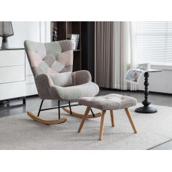 Mecedora、Mecedora de tejido de rizo francés - con cojín lumbar y reposapiés - Multicolor