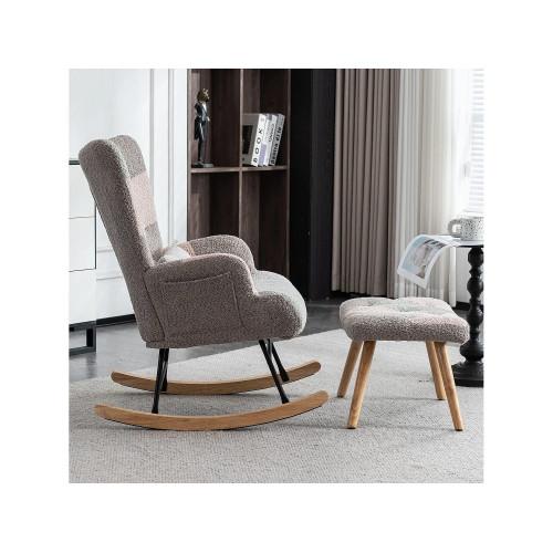 Mecedora、Mecedora de tejido de rizo francés - con cojín lumbar y reposapiés - Multicolor