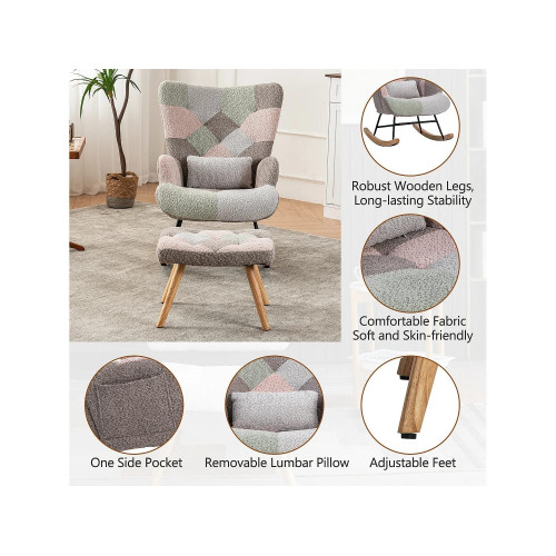 Mecedora、Mecedora de tejido de rizo francés - con cojín lumbar y reposapiés - Multicolor