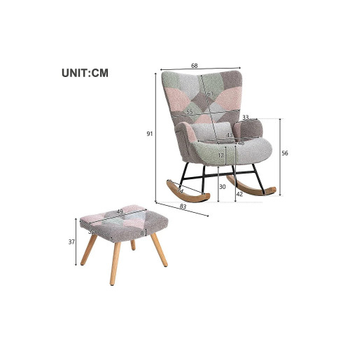 Mecedora、Mecedora de tejido de rizo francés - con cojín lumbar y reposapiés - Multicolor