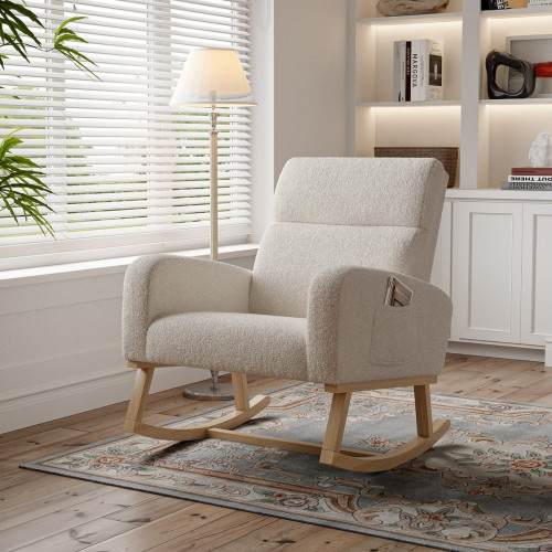 Mecedora para bebé/niño/salón: acolchada (mediados de siglo), moderna y cómoda, con bolsillos laterales.
