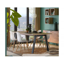 Mesa 200x90 cm roble natural con patas de metal pintado gris antracita - Sanremo