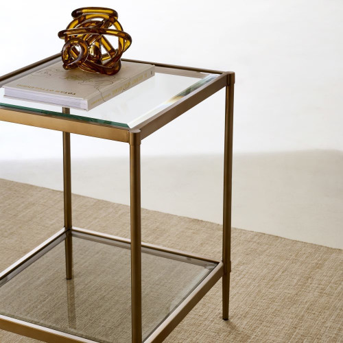 Mesa auxiliar de acero y cristal Marlon EuroVolter Dorado