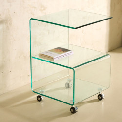 Mesa auxiliar de cristal con ruedas Shiny EuroVolter Transparente