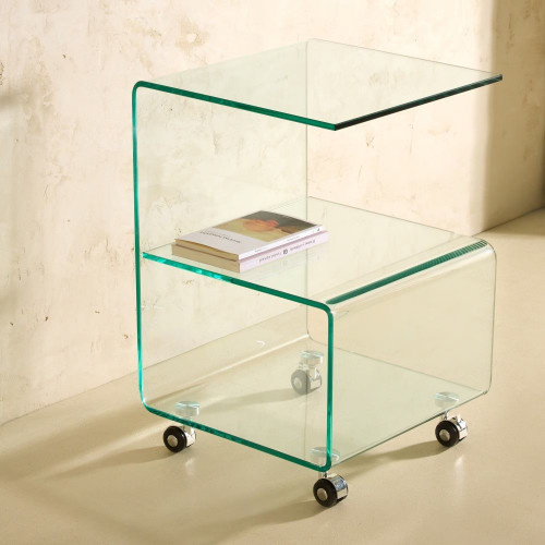 Mesa auxiliar de cristal con ruedas Shiny EuroVolter Transparente