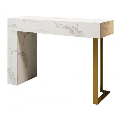 Mesa consola 1200 mm moderna Mesa decorativa para entrada con 2 cajones y base de acero inoxidable dorado